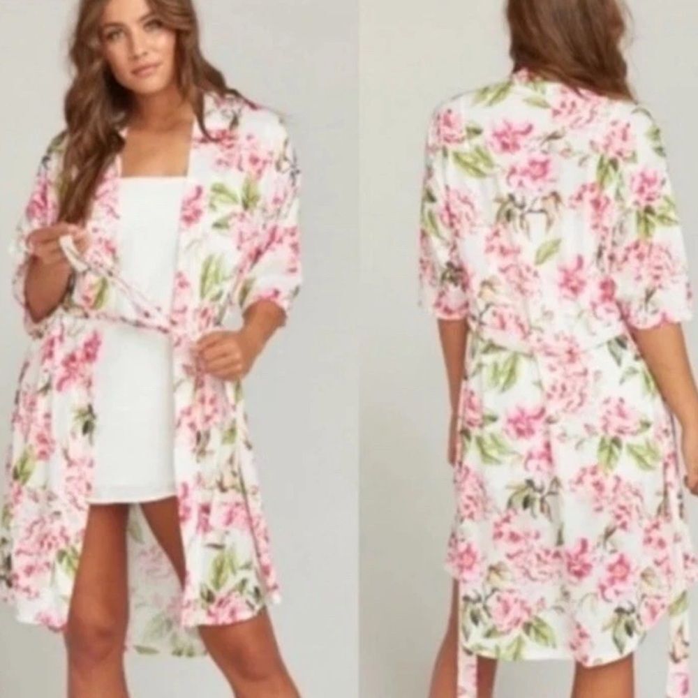 Show Me Your Mumu Brie Robe in Garden of Blooms Pink Floral Rose NEW One Size